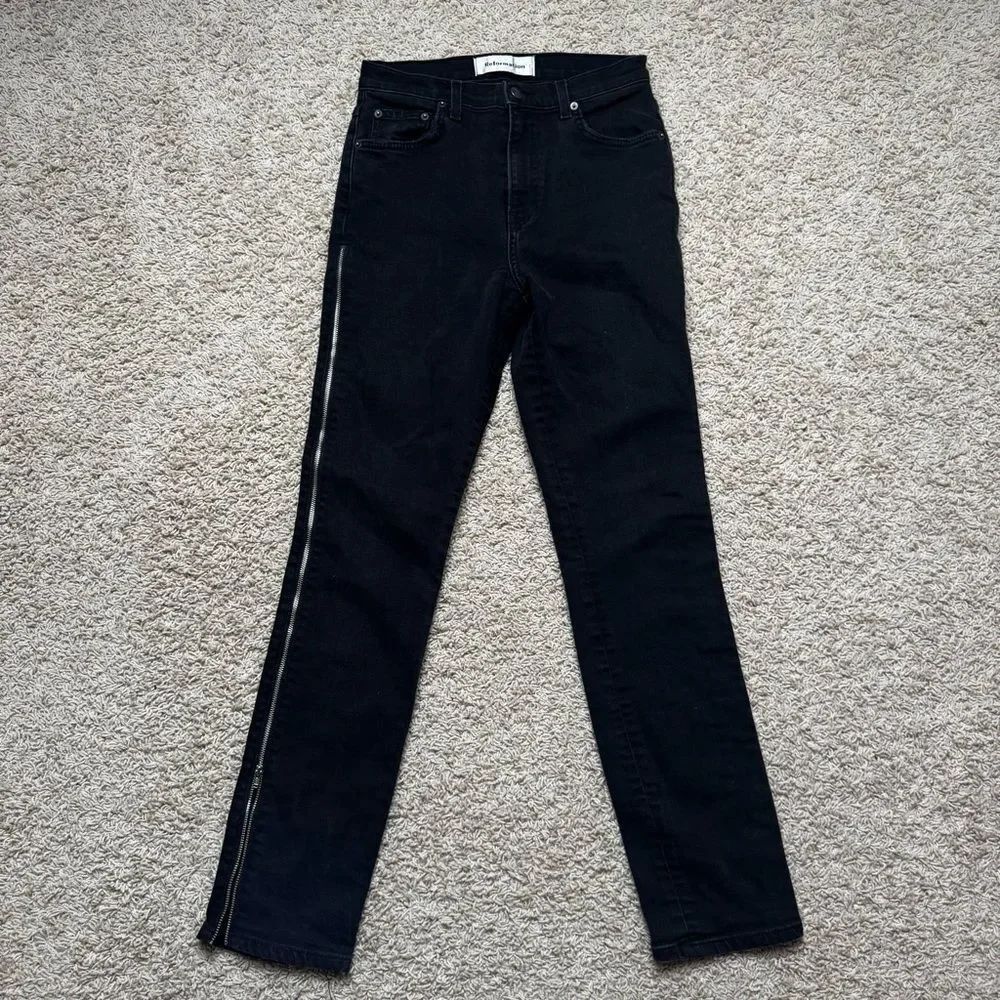 Reformation Lane Jumper Black Denim Jeans Zip Up Leg Size 26